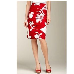 Talbots Red Jacquard Floral Pencil Skirt